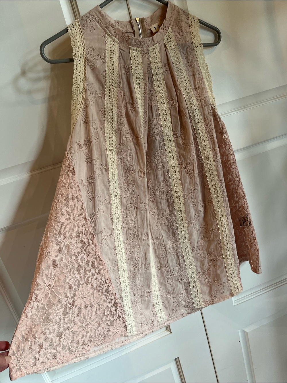POL Blush Pink Lace Trim Sleeveless Top